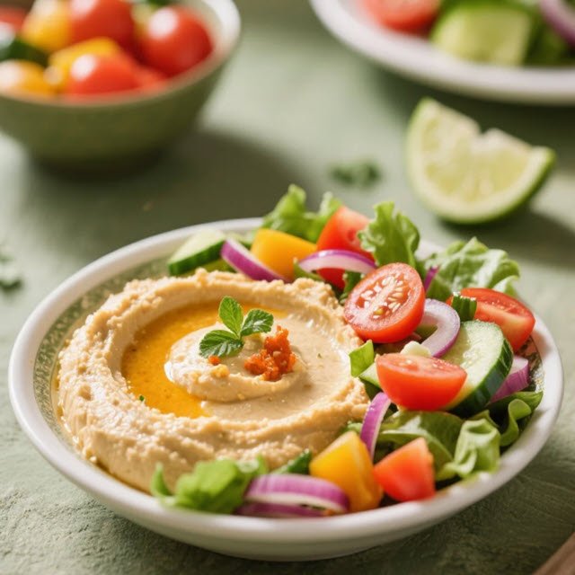 Hummus and Fresh Vegetable Salad
